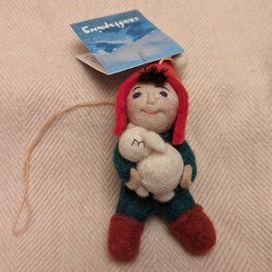 NWT Craftspring Felted Wool Ornament (Child with Lamb, Handmade)